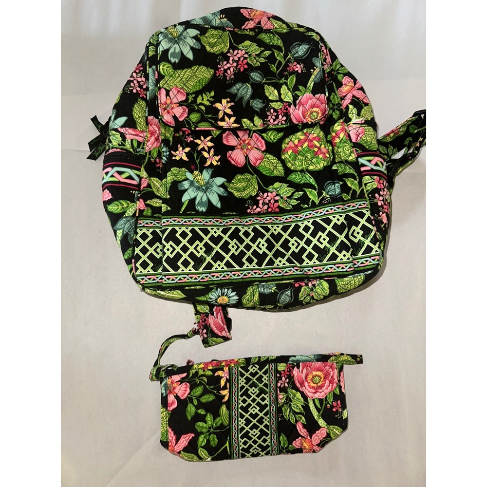 Vera Bradley Night and Day Floral Quilted Backpack and Cosmetic Pouch Set